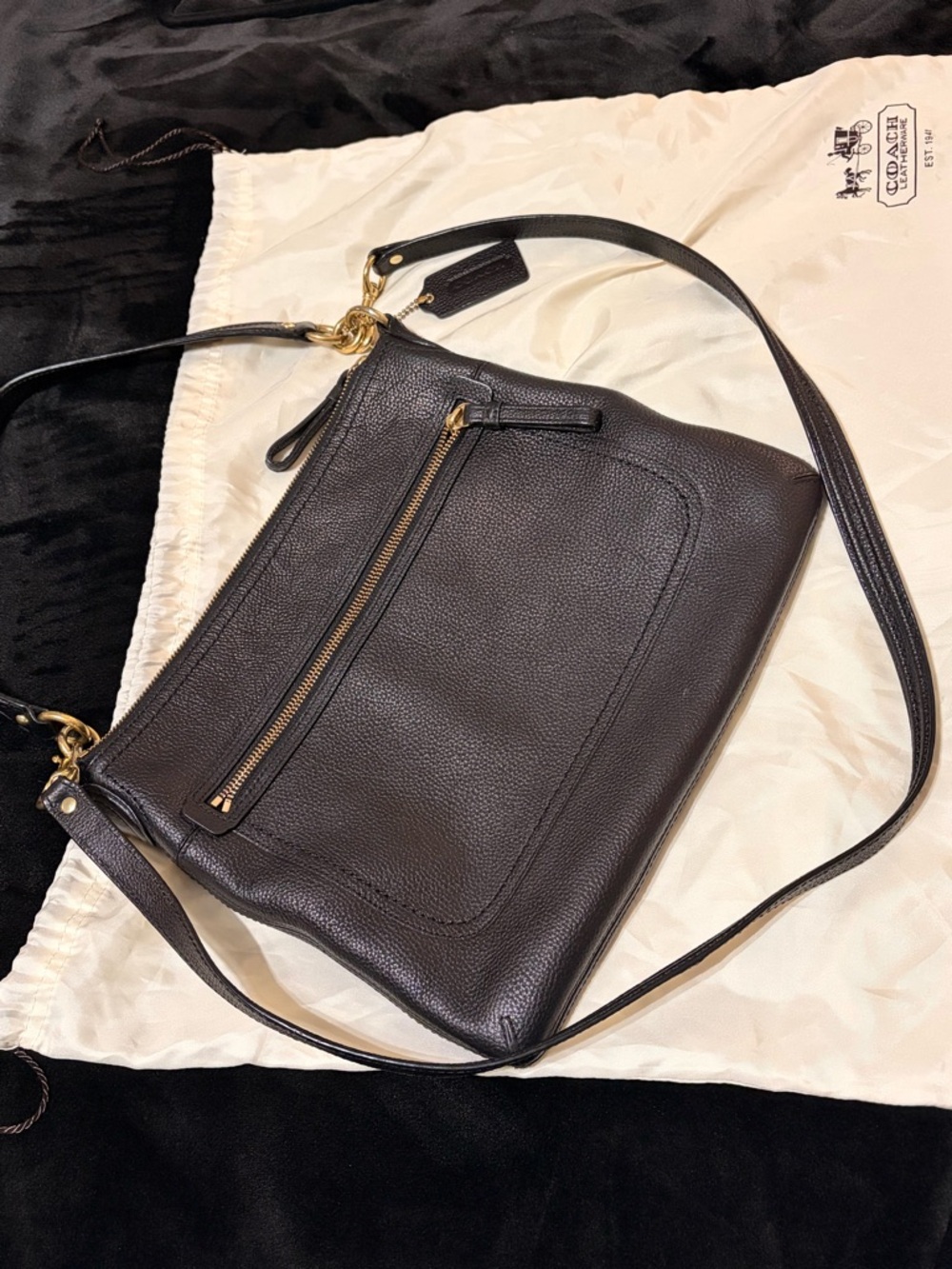 Coach Pebbled Leather Crossbody Bag in Black